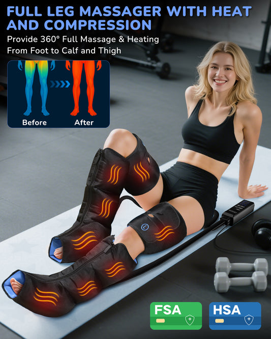 Leg Massager with Heat and Compression : Sequential Compression Boots with 6 Modes,9 Intensity and 3 Heat for Circulation and Pain Relief - Gifts for Father, Mother, Him, Her, FSA HSA Eligible