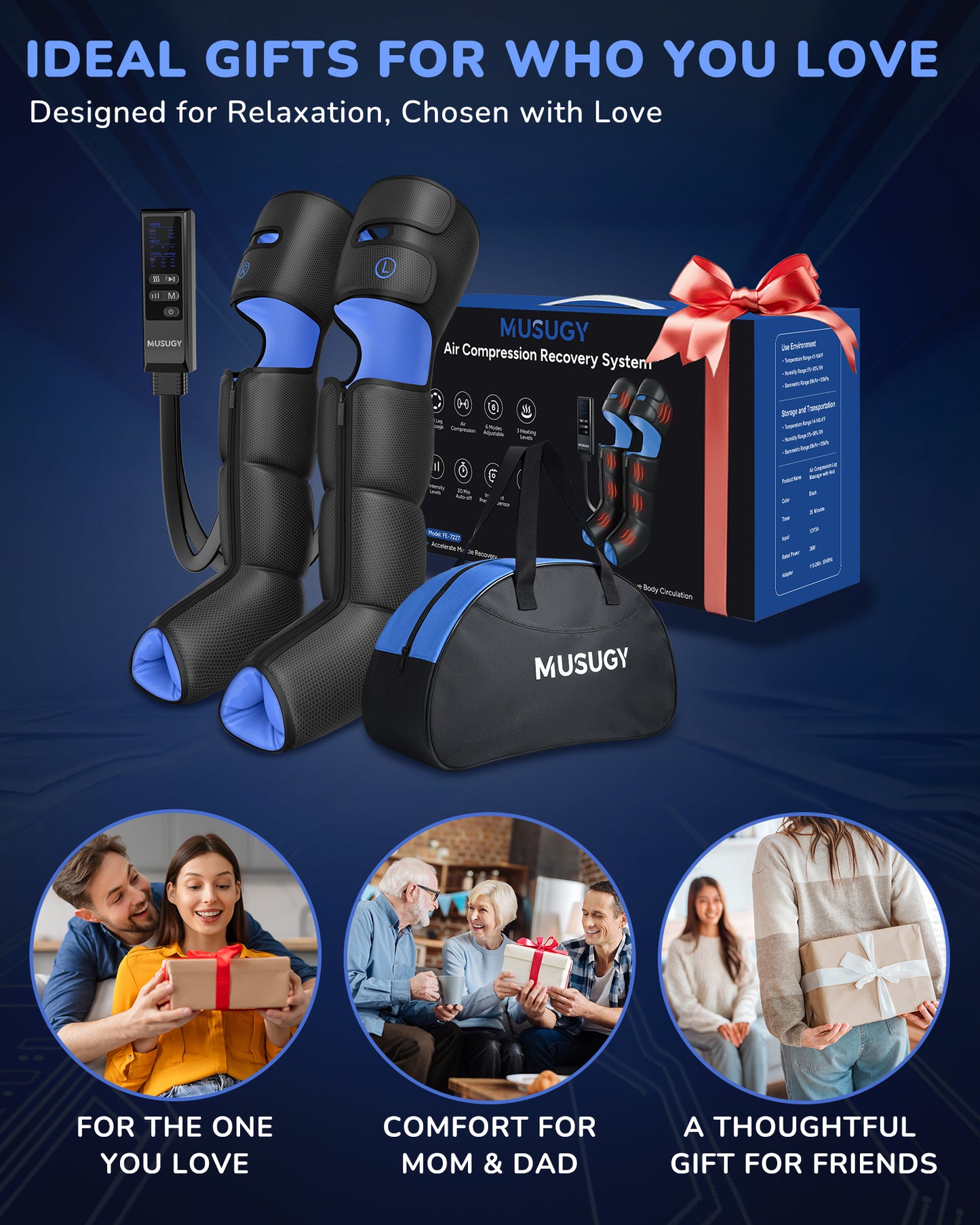 Leg Massager with Heat and Compression : Sequential Compression Boots with 6 Modes,9 Intensity and 3 Heat for Circulation and Pain Relief - Gifts for Father, Mother, Him, Her, FSA HSA Eligible